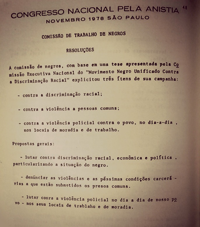 Texto elaborado no Congresso Nacional pela Anistia, São Paulo - 5 de novembro de 1978.